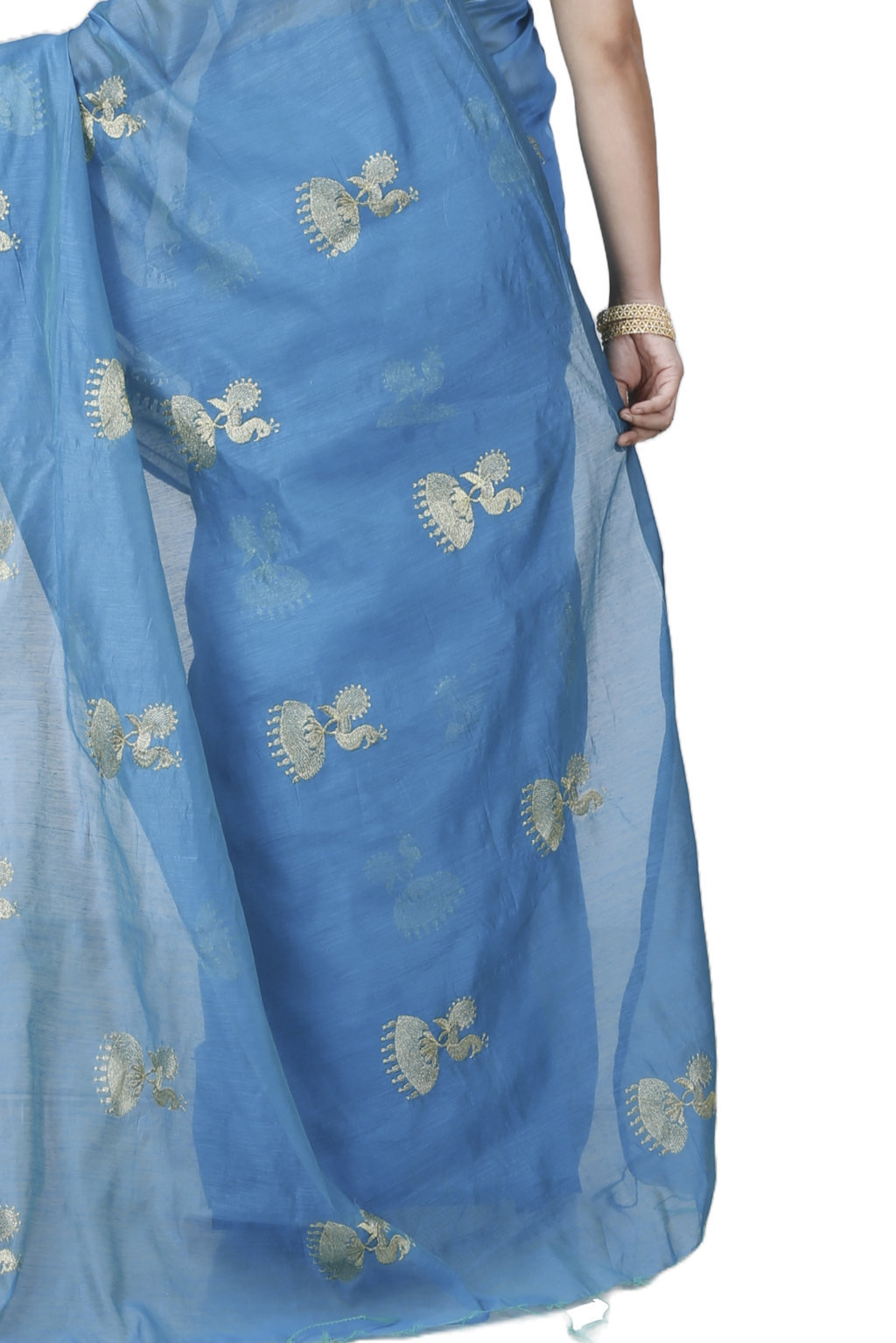 Sky Blue Blended Cotton Tuli Hand Loom Saree (1238)